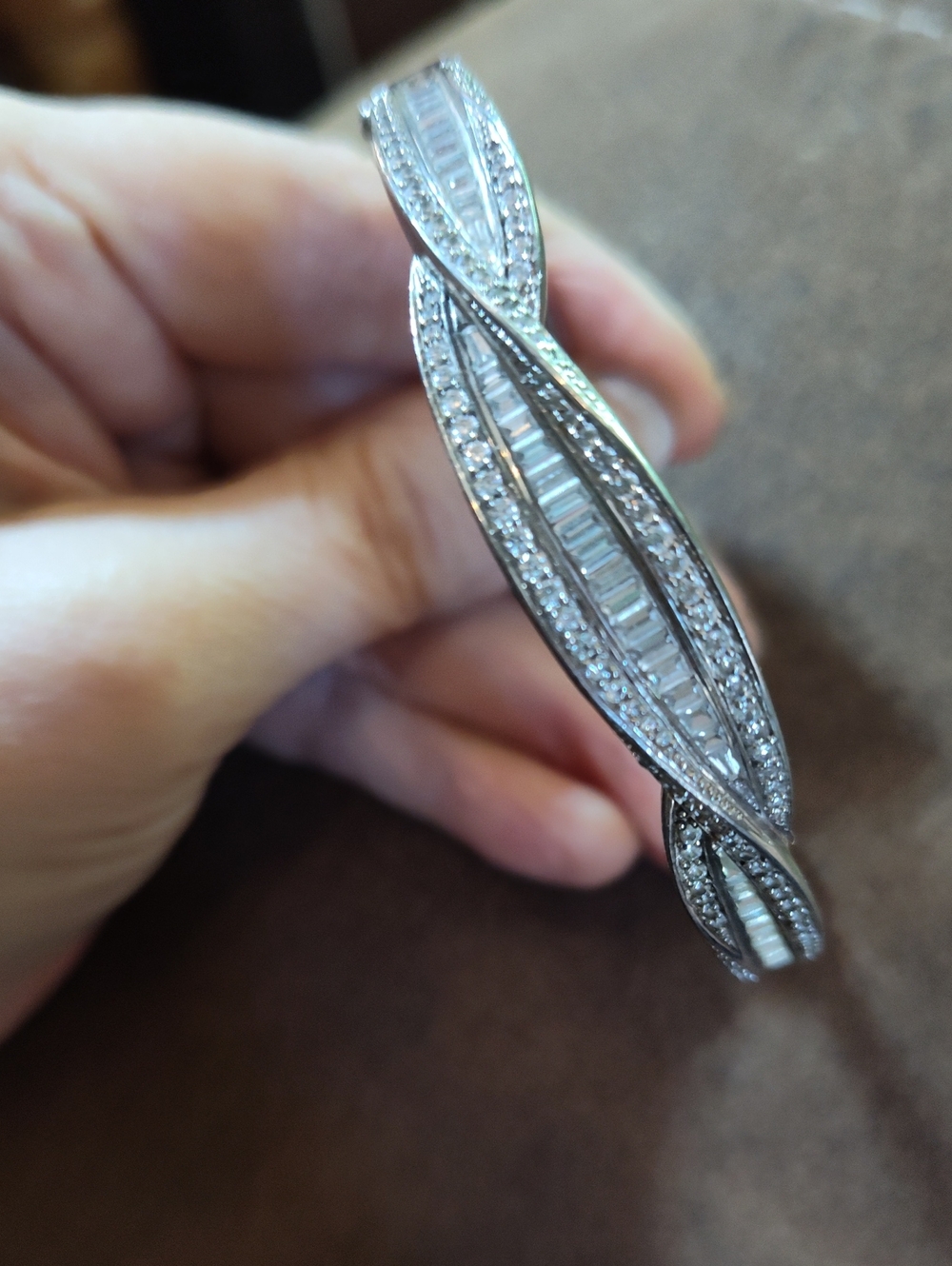 Victoria Wieck Sterling CZ Twist Bangle - Hinged 7.5 Inches